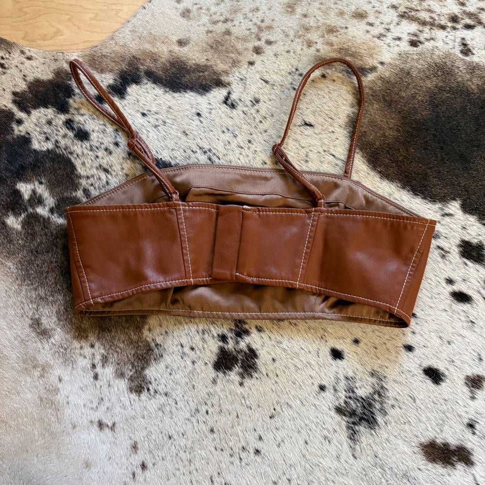STAUD Bomber Faux Leather Bralette in whiskey brown size 4 - Picture 3 of 8